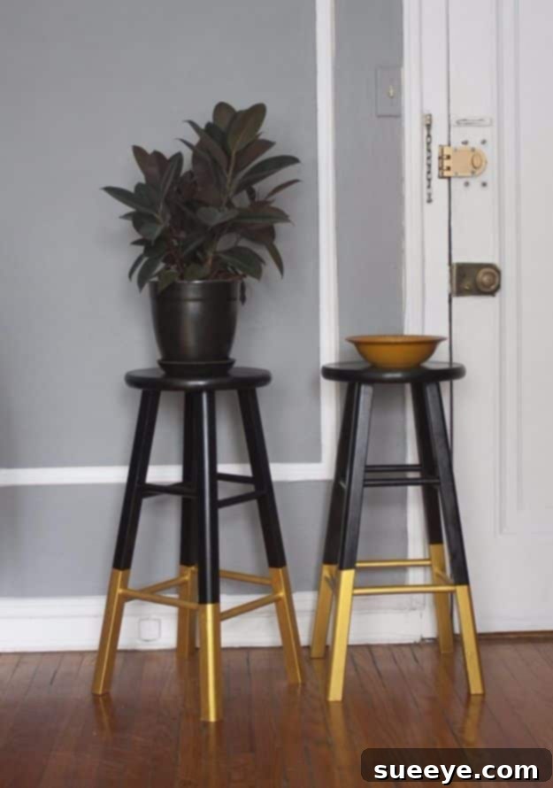 diy barstools - Dipped Bar Stools, Black & Gold - Easy and Cheap Ideas for Seating and Creative Home Decor - Do It Yourself Bar Stools for Modern, Rustic, Farmhouse, Shabby Chic, Industrial and Simple Classic Decor #barstools #diy diy barstools - Dipped Bar Stools, Black & Gold - Easy and Cheap Ideas for Seating and Creative Home Decor - Do It Yourself Bar Stools for Modern, Rustic, Farmhouse, Shabby Chic, Industrial and Simple Classic Decor #barstools #diy
