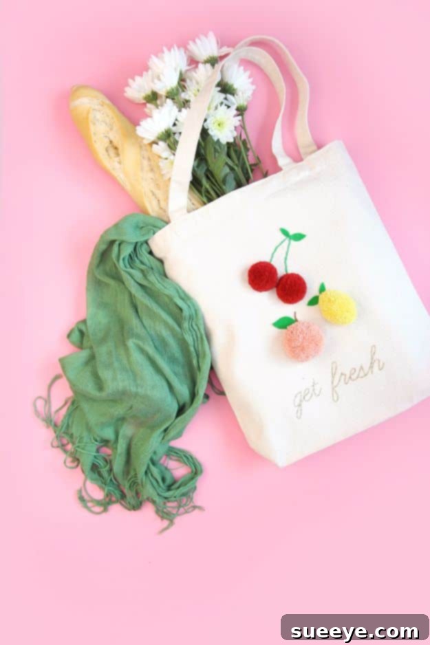 Embroidered Pom Pom Market Tote DIY Embroidered Pom Pom Market Tote Bag Tutorial