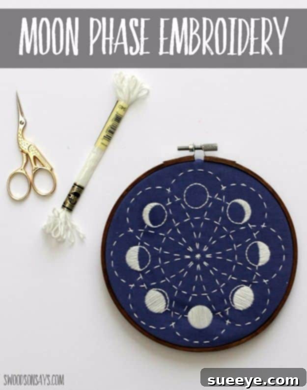 Glow In The Dark Lunar Moon Phases Embroidery Glow-in-the-Dark Lunar Moon Phases Embroidery Art