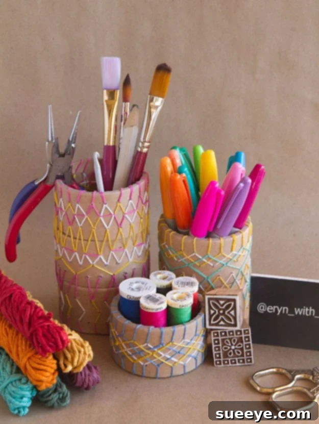 Embroidered Pencil Holder DIY Handmade Embroidered Pencil Holder for Desk Organization