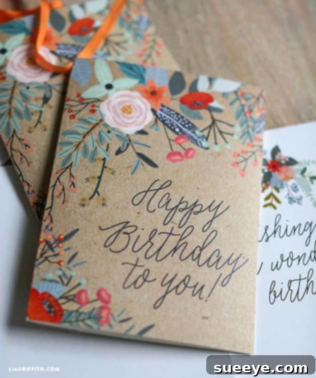 DIY Birthday Cards - Pretty Printable Floral Greeting Cards - Easy and Cheap Handmade Birthday Cards To Make At Home - Cute Card Projects With Step by Step Tutorials are Perfect for Birthdays for Mom, Dad, Kids and Adults - Pop Up and Folded Cards, Creative Gift Card Holders and Fun Ideas With Cake #birthdayideas #birthdaycards