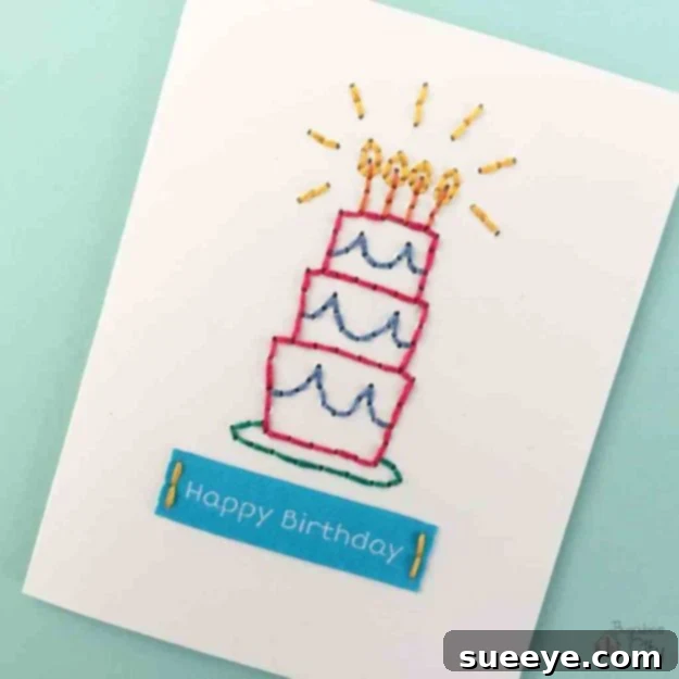 DIY Birthday Cards - DIY Embroidered Card - Easy and Cheap Handmade Birthday Cards To Make At Home - Cute Card Projects With Step by Step Tutorials are Perfect for Birthdays for Mom, Dad, Kids and Adults - Pop Up and Folded Cards, Creative Gift Card Holders and Fun Ideas With Cake #birthdayideas #birthdaycards