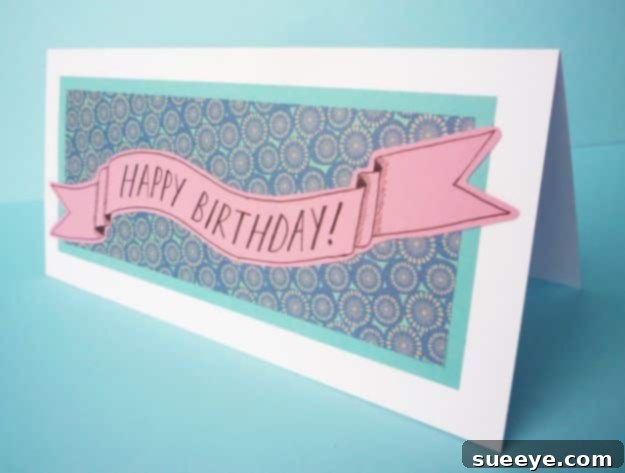 DIY Birthday Cards - Patterned Paper Banner Birthday Card - Easy and Cheap Handmade Birthday Cards To Make At Home - Cute Card Projects With Step by Step Tutorials are Perfect for Birthdays for Mom, Dad, Kids and Adults - Pop Up and Folded Cards, Creative Gift Card Holders and Fun Ideas With Cake #birthdayideas #birthdaycards