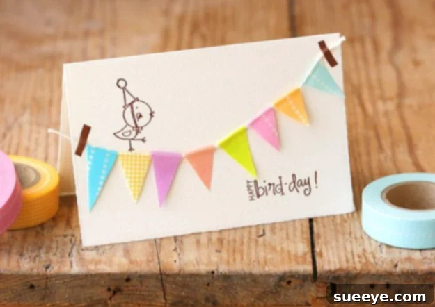 DIY Birthday Cards - Birthday Bunting Card - Easy and Cheap Handmade Birthday Cards To Make At Home - Cute Card Projects With Step by Step Tutorials are Perfect for Birthdays for Mom, Dad, Kids and Adults - Pop Up and Folded Cards, Creative Gift Card Holders and Fun Ideas With Cake #birthdayideas #birthdaycards