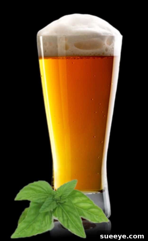 Honey Basil Saison Recipe Honey Basil Saison - A glass of aromatic Saison beer with honey and basil notes.