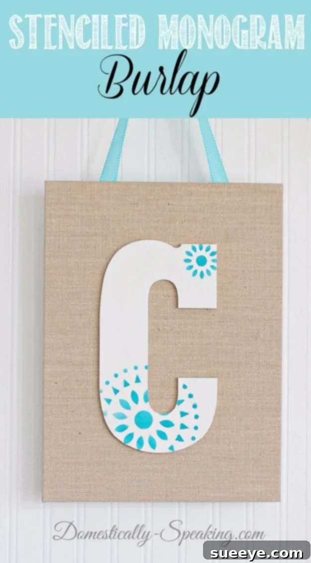 Personalized Burlap Monogram Stencil Project Crafting stenciled monogram burlap wall art