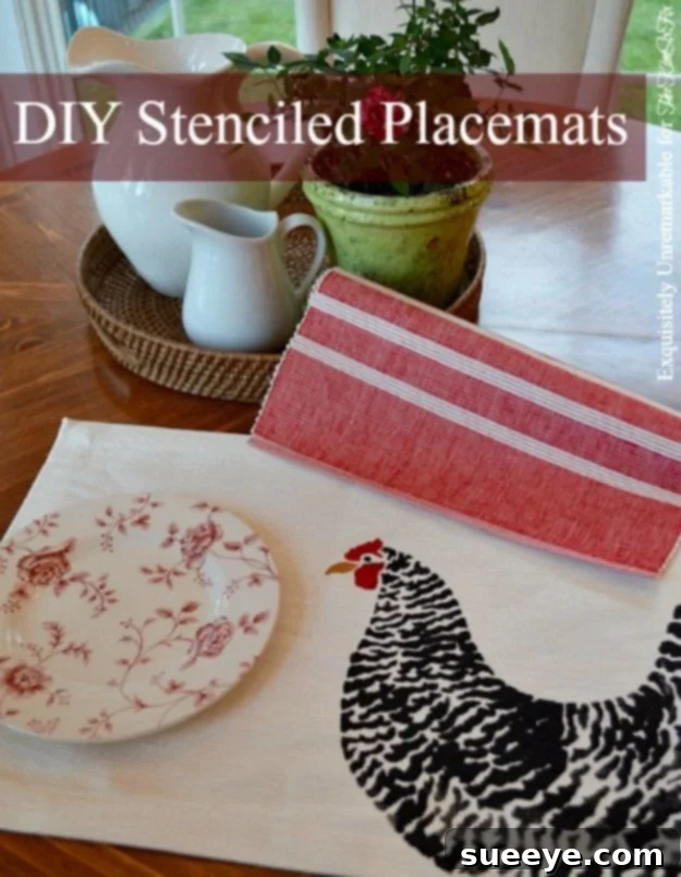 Custom Fabric Placemats with Stencil Designs Creating DIY fabric paint stenciled placemats for table decor