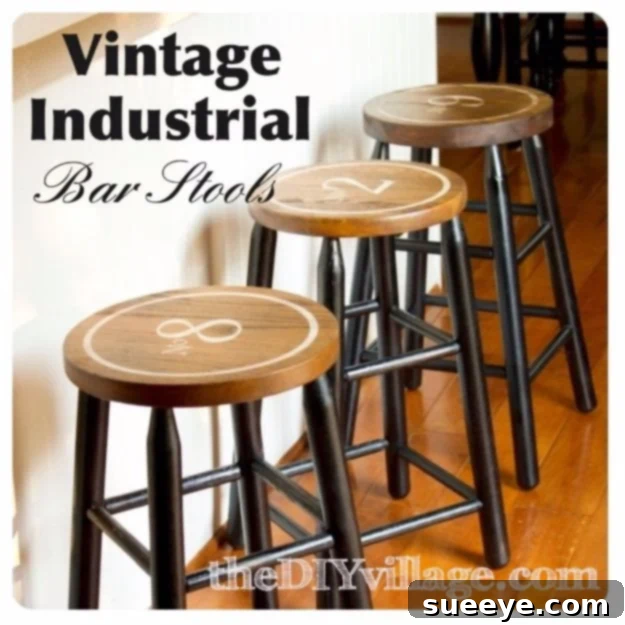 DIY Stenciled Vintage Bar Stool Makeover Stenciling vintage industrial bar stools for a unique touch