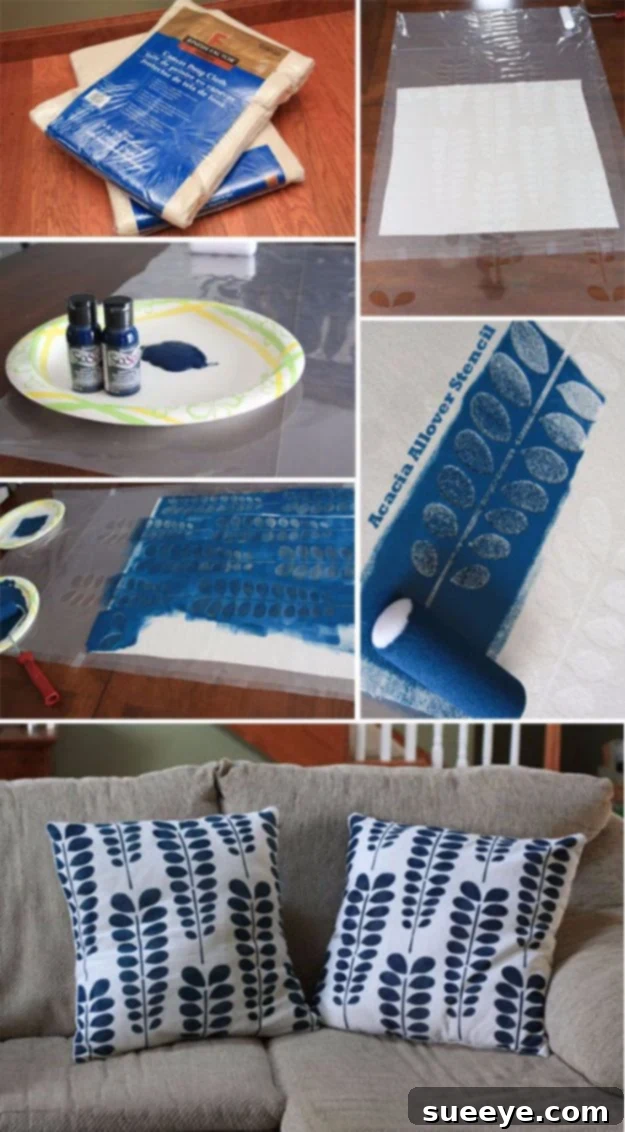 Custom Stenciled Pillow Shams for Bedroom Decor Personalizing pillow shams with DIY stencil designs