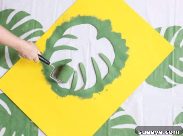 Tropical Philodendron Stencil Beach Blanket Crafting a DIY philodendron leaf stenciled beach blanket