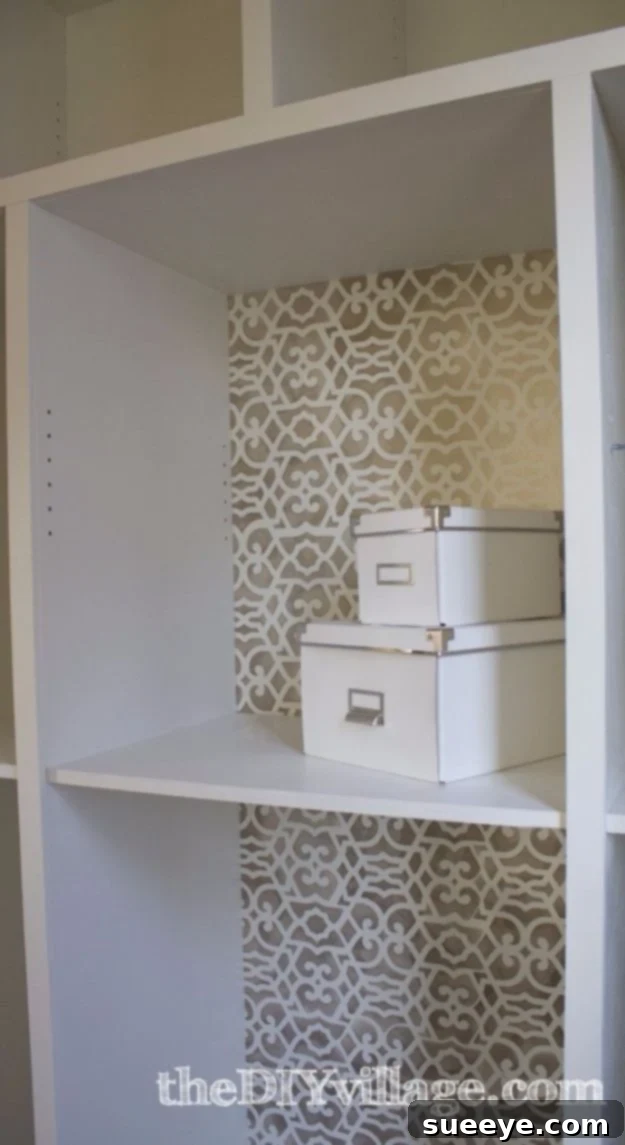 Chic Stenciled Kitchen Pantry Upgrade Applying a decorative stencil to a kitchen pantry door or wall