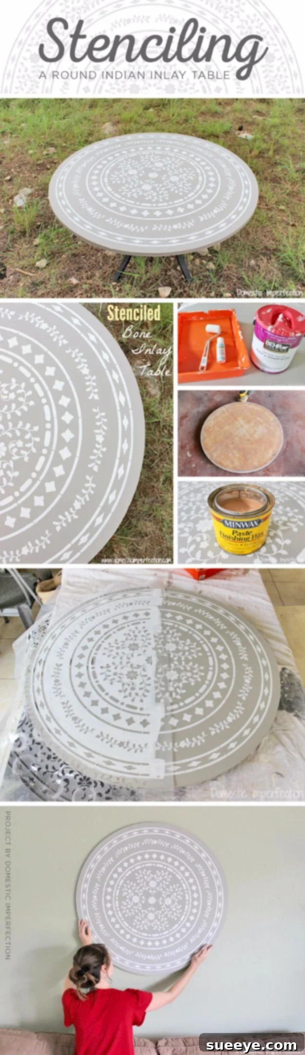 DIY Indian Inlay Table Stencil Makeover Stenciling a round table with an Indian inlay inspired pattern