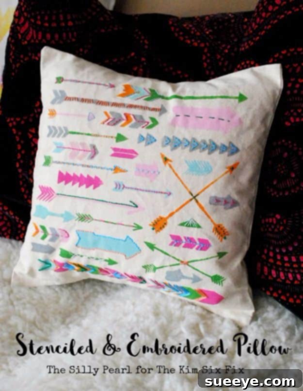 Handcrafted Stenciled and Embroidered Pillow Combining stenciling and embroidery for a decorative pillow
