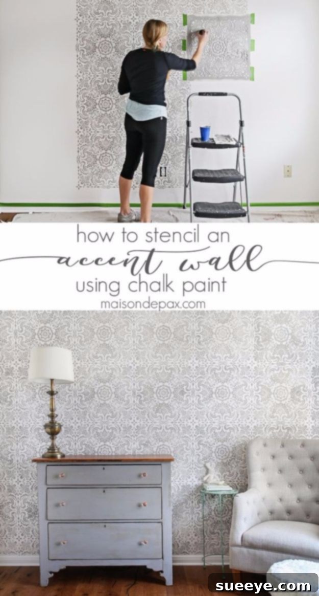 DIY Stenciled Accent Wall for Home Decor Instructions on how to stencil an accent wall in any room
