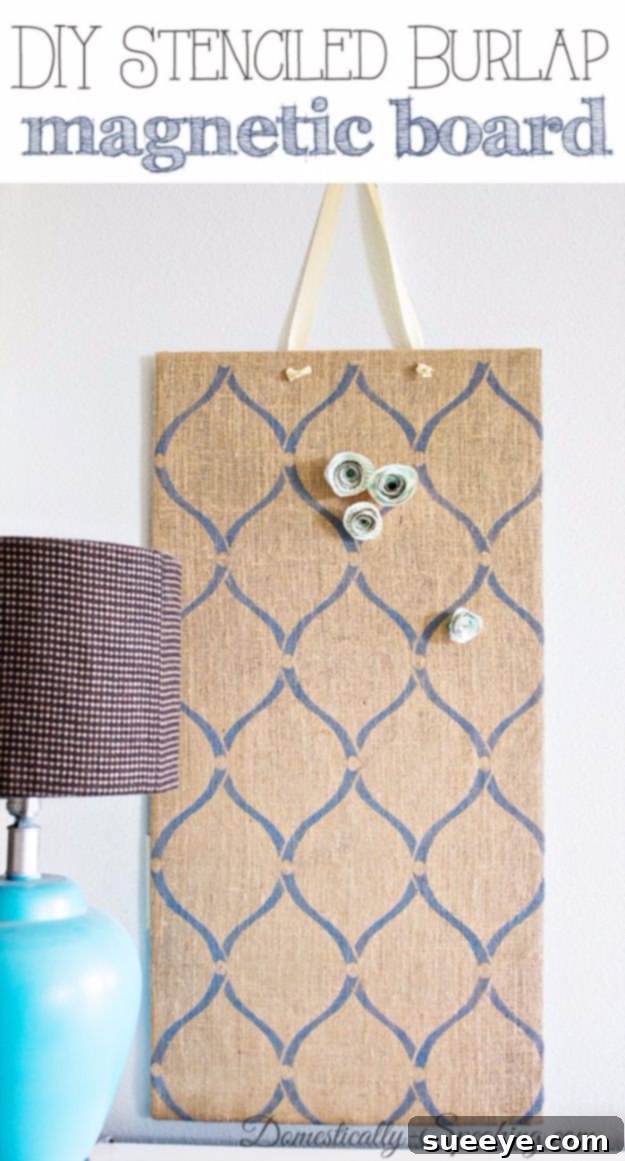 Personalized Burlap Magnetic Board Craft Crafting a DIY stenciled burlap magnetic board for home decor