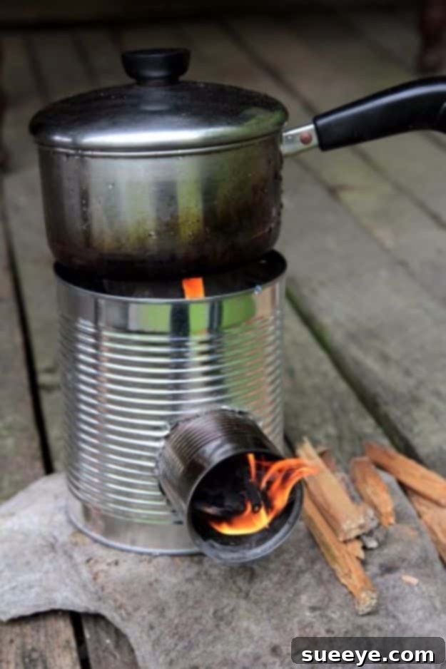 Learn to build an efficient Tin Can Portable Rocket Stove, perfect for camping, emergencies, or backyard cooking. DIY Tin Can Portable Rocket Stove for emergency preparedness or camping