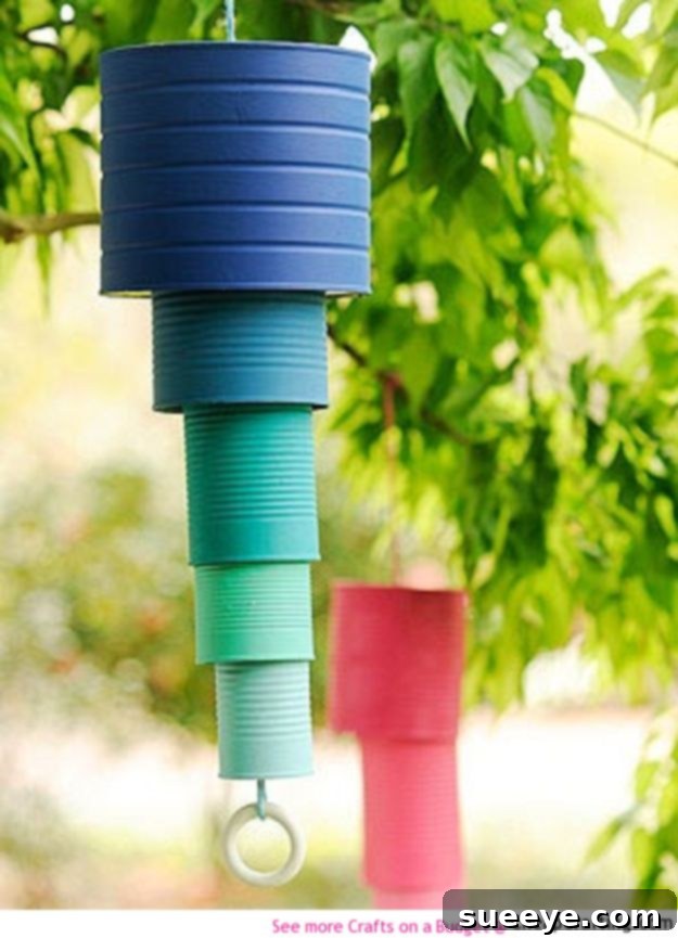 Create delightful melodies with a Recycled Tin Can Chime, a charming addition to your outdoor space. DIY Recycled Tin Can Chime for a whimsical garden decoration