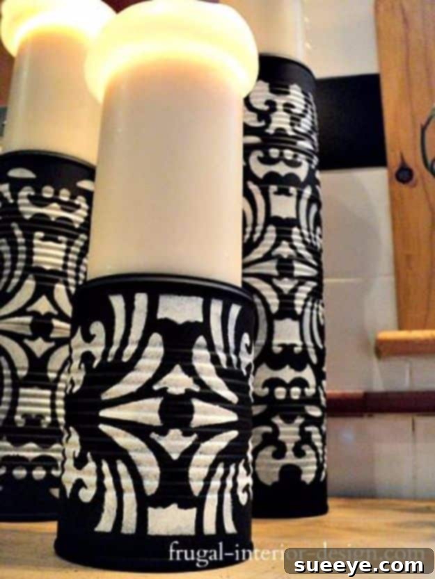 Craft elegant Chic Candle Pedestals from tin cans to beautifully display your candles and enhance your home's ambiance. Chic Candle Pedestals made from upcycled tin cans for elegant decor