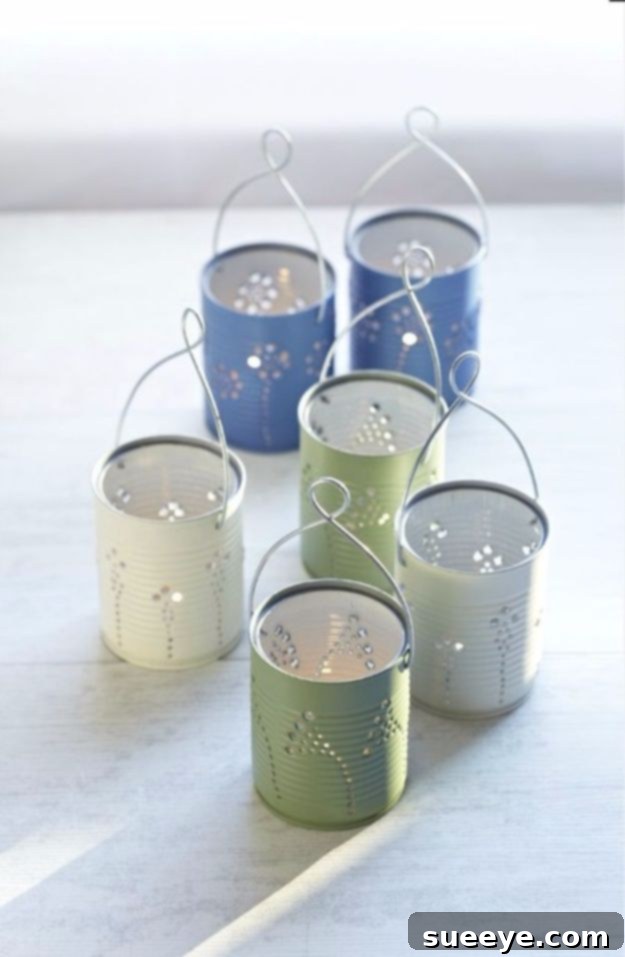 Illuminate your evenings with handmade DIY Tin Can Lanterns, perfect for creating a cozy atmosphere. DIY Tin Can Lanterns for enchanting outdoor or indoor lighting