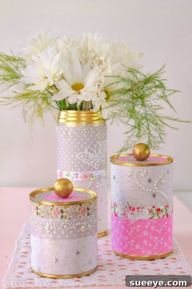 Transform old tin cans into practical and attractive Upcycled Tin Can Storage solutions for any room in your home. Upcycled Tin Can Storage units for organizing various items