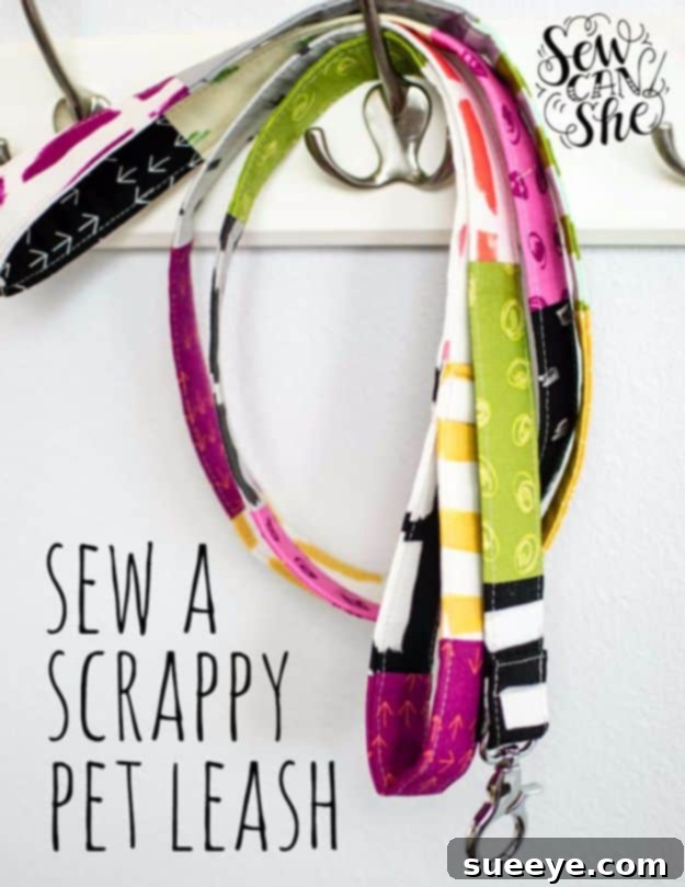 Durable pet leash crafted from woven strips of various fabric scraps, featuring a D-ring.