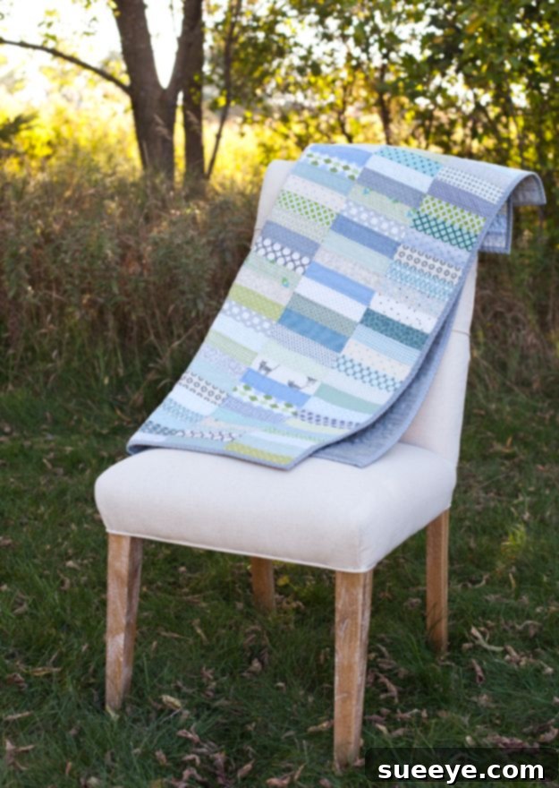 Two cozy scrappy strip quilts in different color palettes, made from various fabric remnants.