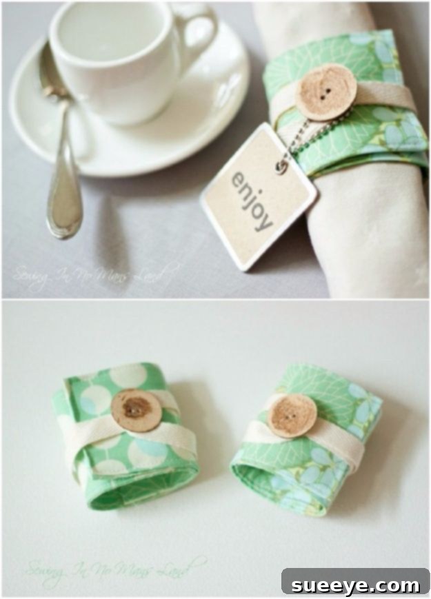 Elegant fabric napkin rings in matching patterns, adding sophistication to table settings.