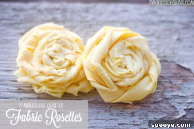 Quick and easy fabric rosettes made from fat quarters, perfect for embellishment.