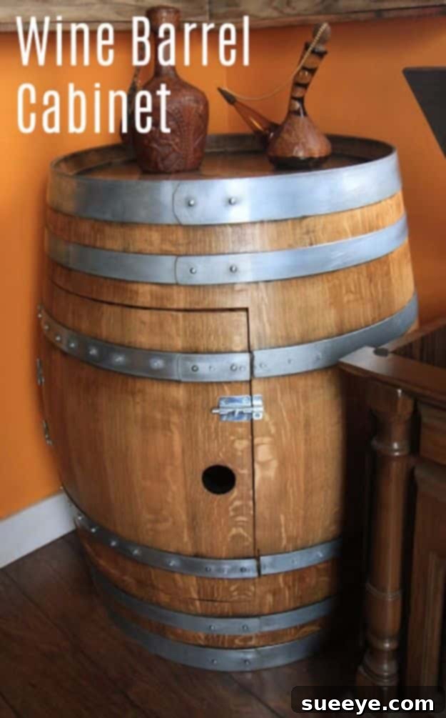 Repurposed Wine Barrel Cabinet - Rustic Home Bar Storage Repurposed Wine Barrel Cabinet - Rustic Home Bar Storage