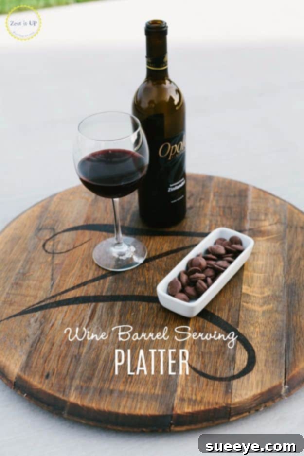 Repurposed Wine Barrel Serving Platter - Rustic Kitchen & Entertaining Decor Repurposed Wine Barrel Serving Platter - Rustic Kitchen & Entertaining Decor