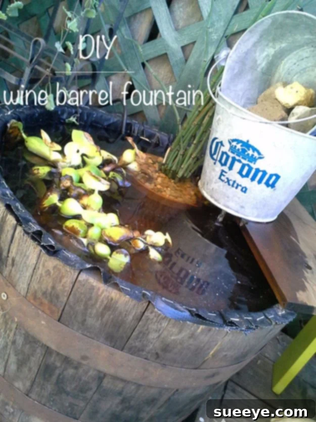 DIY Wine Barrel Fountain - Rustic Garden Water Feature DIY Wine Barrel Fountain - Rustic Garden Water Feature