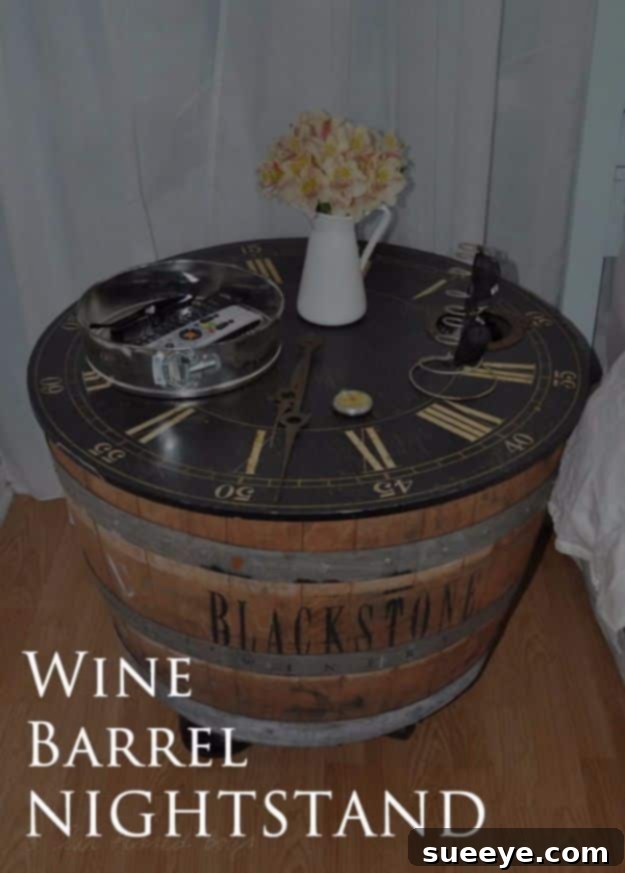 DIY Wine Barrel Nightstand - Rustic Bedroom Furniture Idea DIY Wine Barrel Nightstand - Rustic Bedroom Furniture Idea