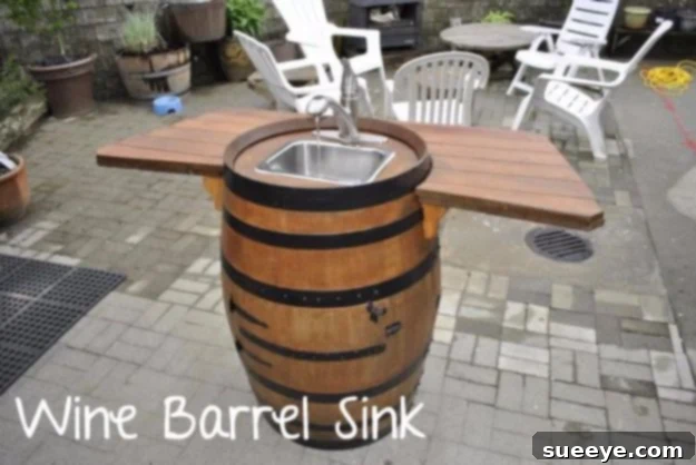 DIY Wine Barrel Sink - Rustic Bathroom or Outdoor Kitchen Vanity DIY Wine Barrel Sink - Rustic Bathroom or Outdoor Kitchen Vanity