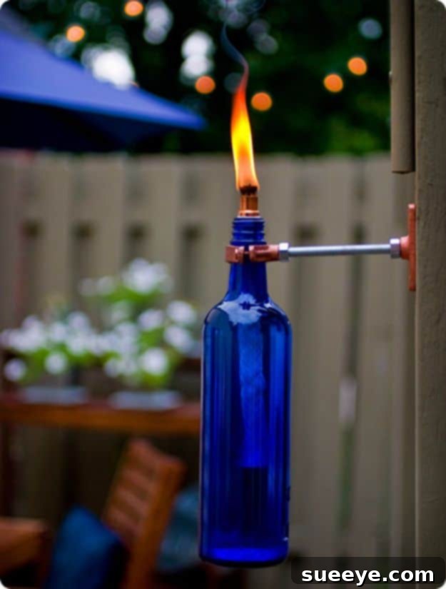 Recycled Wine Bottle Torch - Creative DIY Outdoor Lighting DIY Recycled Wine Bottle Torch for Outdoor Patio Decor