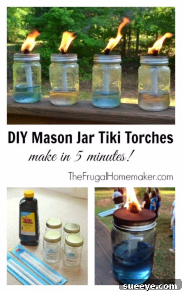 Mason Jar Tiki Torches - Easy Outdoor Project Homemade Mason Jar Tiki Torches for Bug Repellent