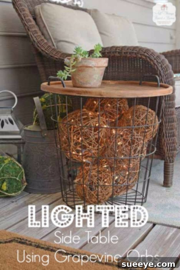 Grapevine Orb Lighted Table - Natural Outdoor Decor DIY Lighted Side Table with Decorative Grapevine Orbs