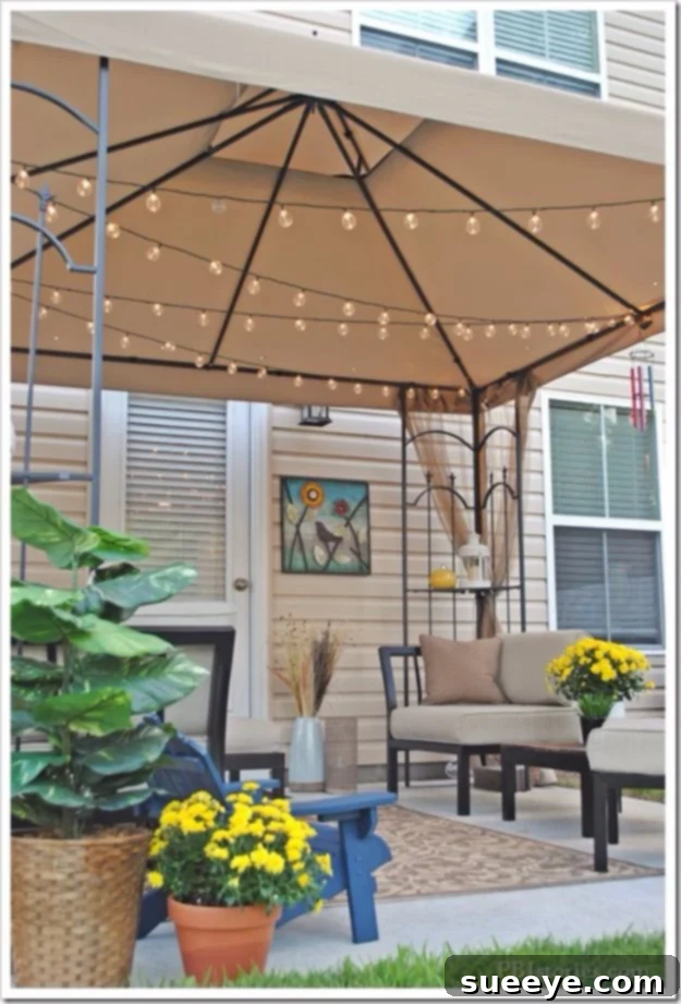 String Light Patio Transformation - Budget Friendly Backyard Patio Makeover Using String Lights for Ambiance