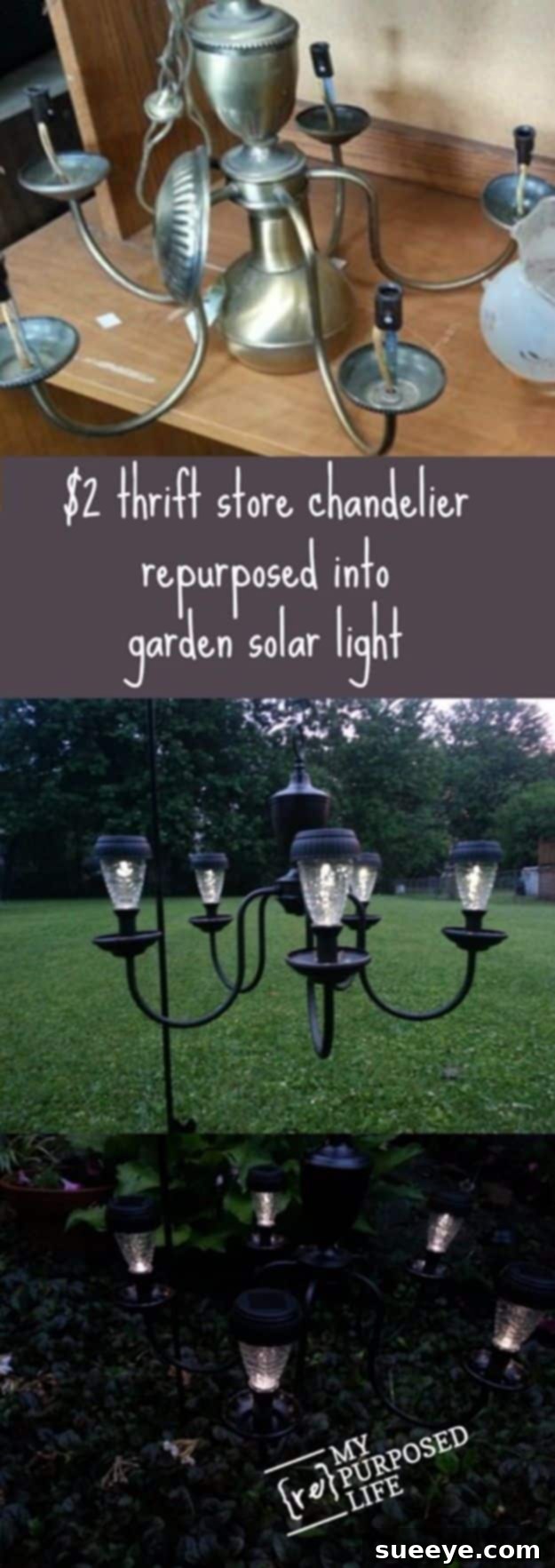 Solar Chandelier - Sustainable & Stylish Lighting Repurposed Chandelier with Solar Lights for Outdoor Use