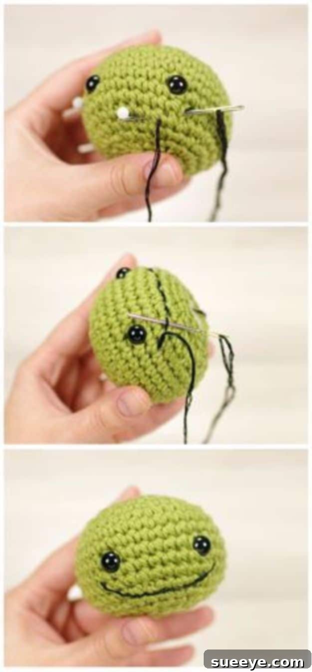 Guide to Embroidering Facial Features on Amigurumi Amigurumi Tutorial: How to Embroider a Smile on Crochet Dolls