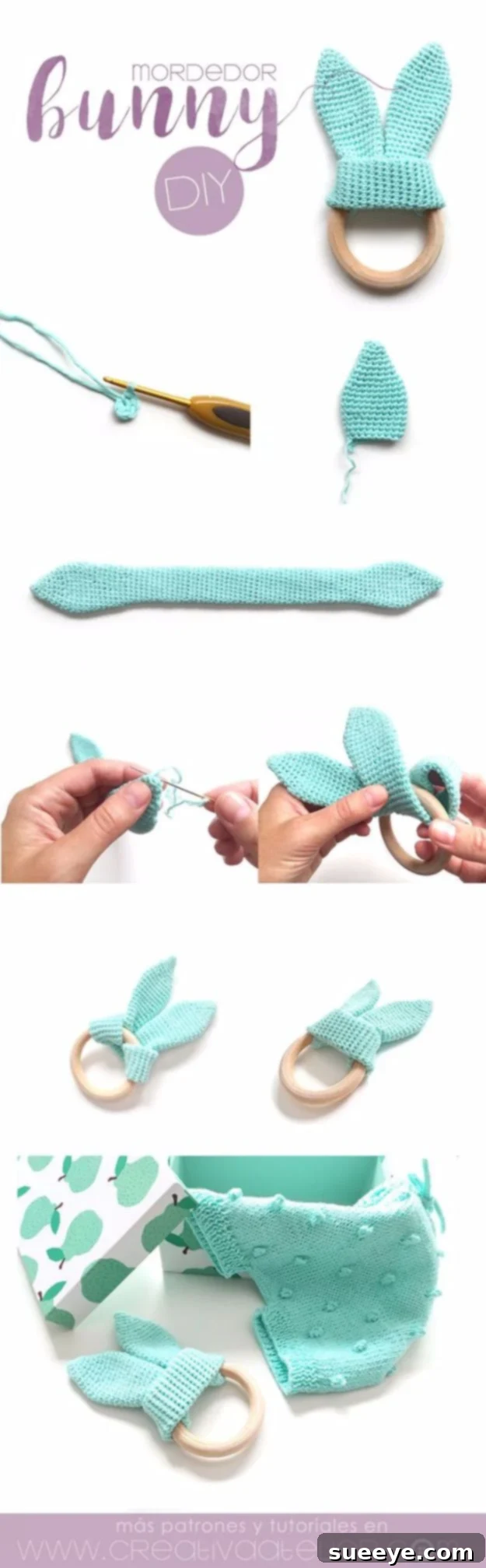 Handmade Crochet Teething Toy for Babies Free Amigurumi Bite Bunny Teether Pattern for Newborns