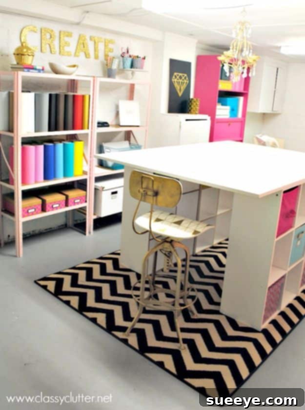 DIY Craft Room Ideas and Craft Room Organization Projects - Downstairs Craft Area - Cool Ideas for Do It Yourself Craft Storage, Craft Room Decor and Organizing Project Ideas - fabric, paper, pens, creative tools, crafts supplies, shelves and sewing notions DIY Craft Room Ideas and Craft Room Organization Projects - Downstairs Craft Area - Cool Ideas for Do It Yourself Craft Storage, Craft Room Decor and Organizing Project Ideas - fabric, paper, pens, creative tools, crafts supplies, shelves and sewing notions