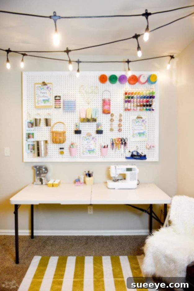 DIY Craft Room Ideas and Craft Room Organization Projects - Craft Room Makeover with Café Lights - Cool Ideas for Do It Yourself Craft Storage, Craft Room Decor and Organizing Project Ideas - fabric, paper, pens, creative tools, crafts supplies, shelves and sewing notions DIY Craft Room Ideas and Craft Room Organization Projects - Craft Room Makeover with Café Lights - Cool Ideas for Do It Yourself Craft Storage, Craft Room Decor and Organizing Project Ideas - fabric, paper, pens, creative tools, crafts supplies, shelves and sewing notions