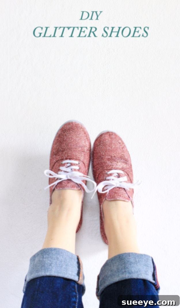 DIY Glitter Shoes: Add dazzling sparkle to your canvas sneakers with this easy tutorial. Sparkling blue canvas sneakers adorned with glitter, showcasing a dazzling DIY shoe customization project.
