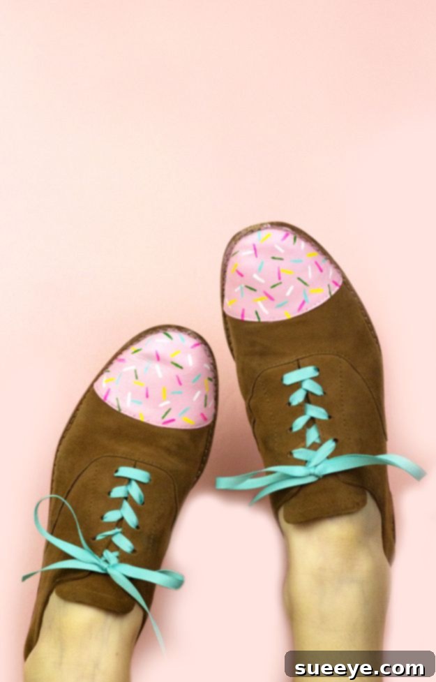 DIY Birthday Cake Shoes: Fun and festive sprinkle-covered sneakers for a party-ready look. Festive white canvas shoes decorated with colorful sprinkles, resembling a birthday cake.