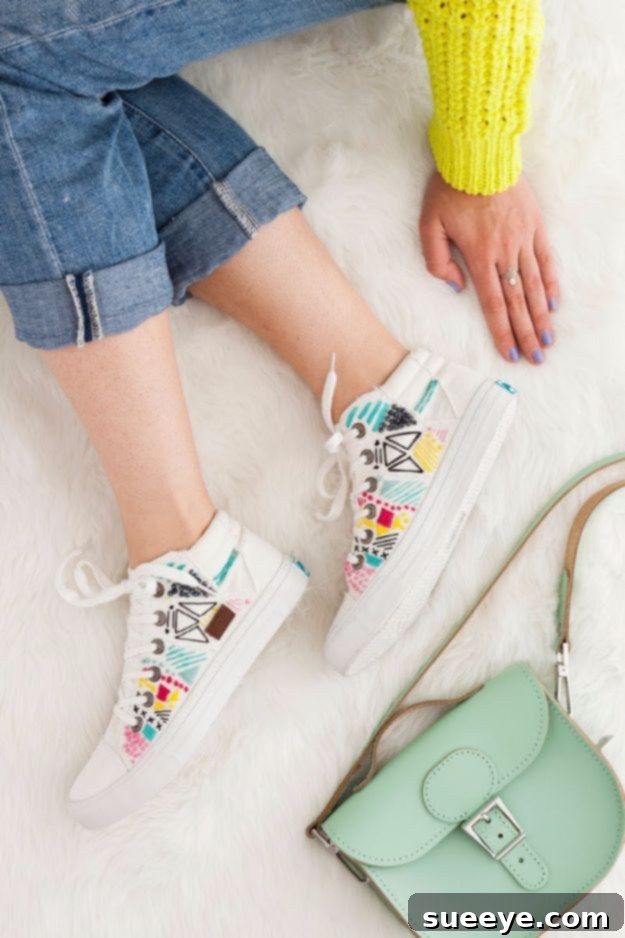 DIY Embroidered Shoes: Hand-stitch unique patterns onto your sneakers with colorful floss and beads. White canvas sneakers beautifully hand-embroidered with colorful floral patterns and beads.
