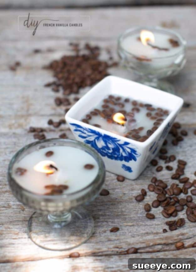 Classic French Vanilla candles in glass jars, offering a comforting aroma for any room.