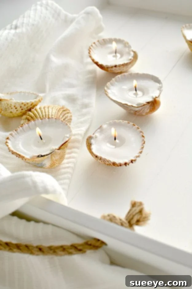 Exquisite handmade shell candles, capturing a coastal vibe for unique decor.