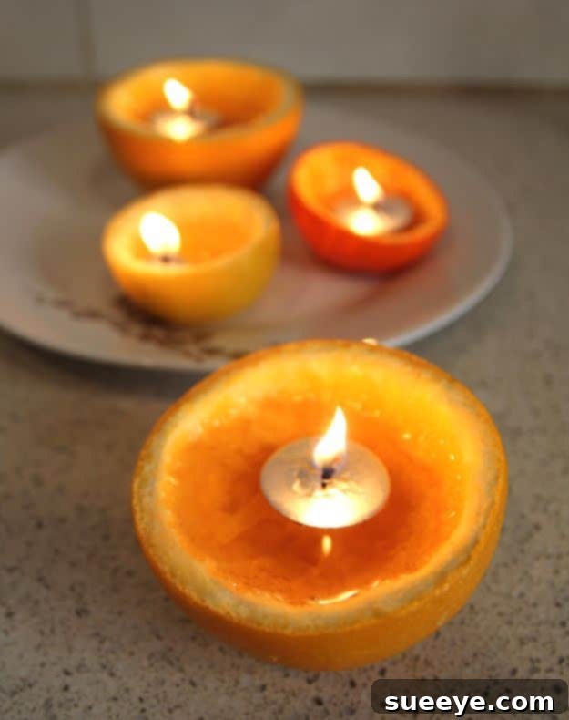Natural and eco-friendly orange peel candle, perfect for a subtle citrus fragrance.