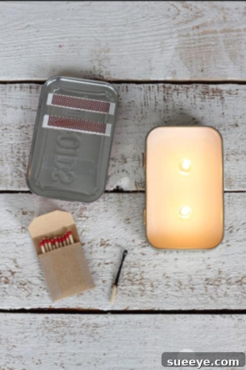 Compact Altoids tin candle, ideal for emergency kits, travel, or small, portable light.