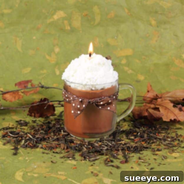 Cozy Chai Tea Latte candle, designed to look and smell like the comforting beverage.
